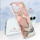 iPhone 16 Plus Marmormønster Galvaniseret IMD TPU Cover - Pink