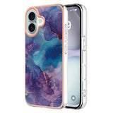 iPhone 16 Plus Marmormønster Galvaniseret IMD TPU Cover - Lilla