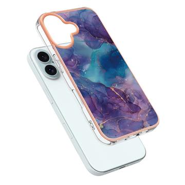 iPhone 16 Plus Marmormønster Galvaniseret IMD TPU Cover - Lilla