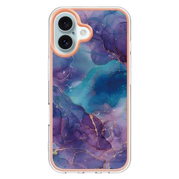 iPhone 16 Plus Marmormønster Galvaniseret IMD TPU Cover - Lilla