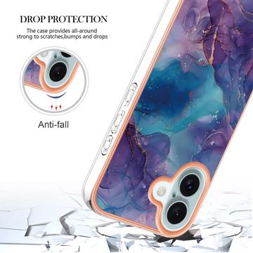 iPhone 16 Plus Marmormønster Galvaniseret IMD TPU Cover - Lilla