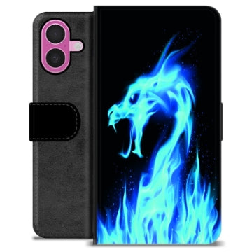 iPhone 16 Plus Premium Flip Cover med Pung - Blå Ild Drage