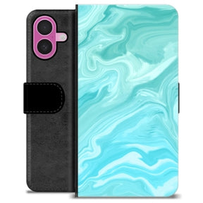 iPhone 16 Plus Premium Flip Cover med Pung - Blå Marmor