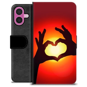 iPhone 16 Plus Premium Flip Cover med Pung - Hjertesilhuet
