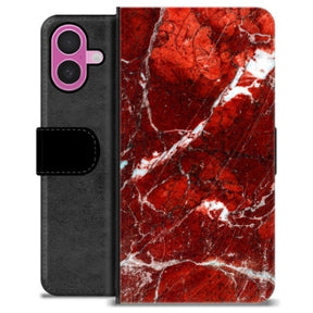 iPhone 16 Plus Premium Flip Cover med Pung - Rød Marmor