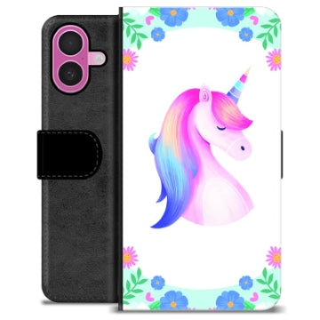 iPhone 16 Plus Premium Flip Cover med Pung - Enhjørning