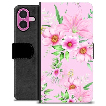 iPhone 16 Plus Premium Flip Cover med Pung - Vandfarveblomster