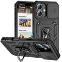 iPhone 16 Plus Roterende Ring Hybrid Cover med Kameraskjold - Sort