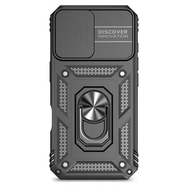 iPhone 16 Plus Roterende Ring Hybrid Cover med Kameraskjold - Sort