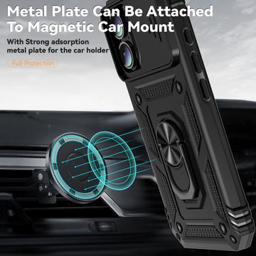 iPhone 16 Plus Roterende Ring Hybrid Cover med Kameraskjold - Sort