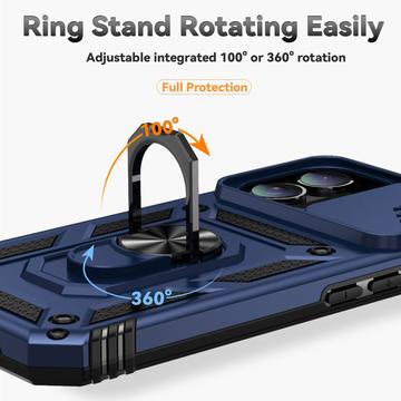 iPhone 16 Plus Roterende Ring Hybrid Cover med Kameraskjold - Blå