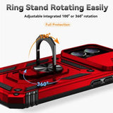 iPhone 16 Plus Roterende Ring Hybrid Cover med Kameraskjold - Rød