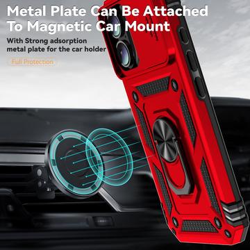 iPhone 16 Plus Roterende Ring Hybrid Cover med Kameraskjold - Rød