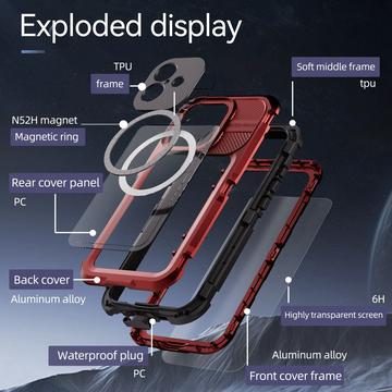 iPhone 16 Plus Shellbox M Series IP68 vandtæt cover - dykkercover med MagSafe-kompatibilitet - rød