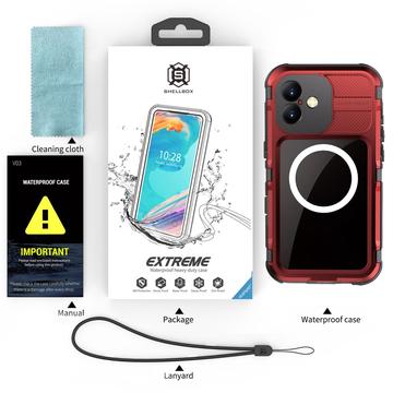 iPhone 16 Plus Shellbox M Series IP68 vandtæt cover - dykkercover med MagSafe-kompatibilitet - rød