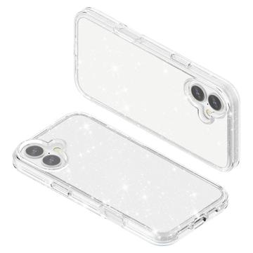 iPhone 16 Plus Stylish Glitter Series Hybrid Cover - Hvid