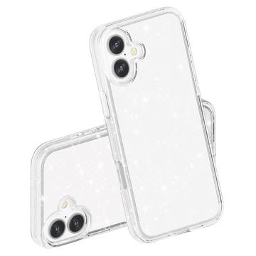 iPhone 16 Plus Stylish Glitter Series Hybrid Cover - Hvid