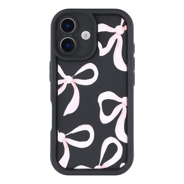 iPhone 16 Plus Stilfuldt stødsikkert TPU cover med forhøjede kanter - sort / stor sløjfe