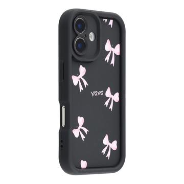 iPhone 16 Plus Stilfuldt stødsikkert TPU cover med forhøjede kanter - sort / sløjfe