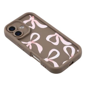 iPhone 16 Plus Stilfuldt stødsikkert TPU cover med forhøjede kanter - Brun / Stor sløjfe