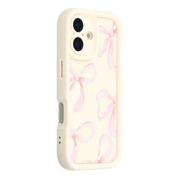 iPhone 16 Plus Stilfuldt stødsikkert TPU cover med forhøjede kanter - hvid / stor sløjfe