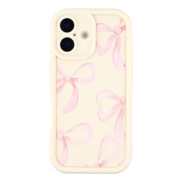 iPhone 16 Plus Stilfuldt stødsikkert TPU cover med forhøjede kanter - hvid / stor sløjfe