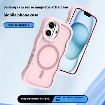 iPhone 16 Plus Bølgekant magnetisk hybrid cover - pink