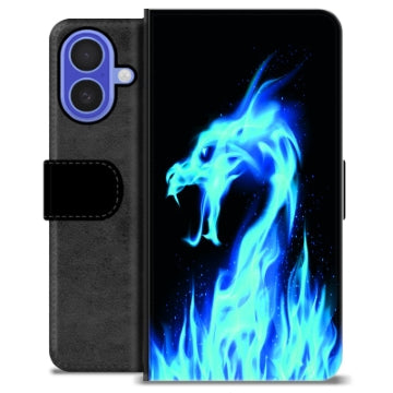 iPhone 16 Premium Flip Cover med Pung - Blå Ild Drage