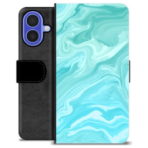 iPhone 16 Premium Flip Cover med Pung - Blå Marmor