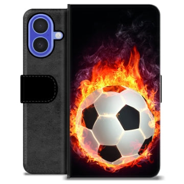 iPhone 16 Premium Flip Cover med Pung - Fodbold Flamme