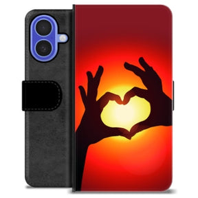 iPhone 16 Premium Flip Cover med Pung - Hjertesilhuet