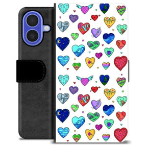iPhone 16 Premium Flip Cover med Pung - Hjerter