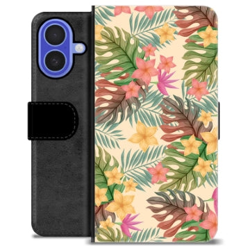 iPhone 16 Premium Flip Cover med Pung - Lyserøde Blomster