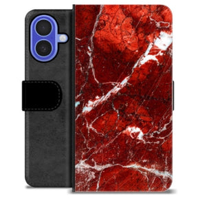 iPhone 16 Premium Flip Cover med Pung - Rød Marmor
