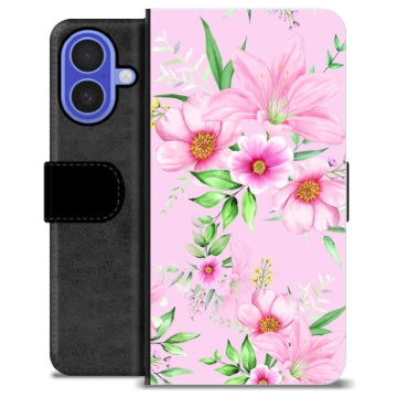 iPhone 16 Premium Flip Cover med Pung - Vandfarveblomster
