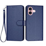 iPhone 16 Premium Wallet-etui med rem - kulfiberstruktur - Kulstofblå