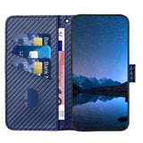 iPhone 16 Premium Wallet-etui med rem - kulfiberstruktur - Kulstofblå