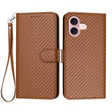 iPhone 16 Premium Wallet-etui med rem - kulfiberstruktur - Kulstofkaffe