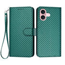 iPhone 16 Premium Wallet-etui med rem - kulfiberstruktur - Kulstofgrøn