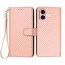 iPhone 16 Premium Wallet-etui med rem - kulfiberstruktur - Kulstoflyserød