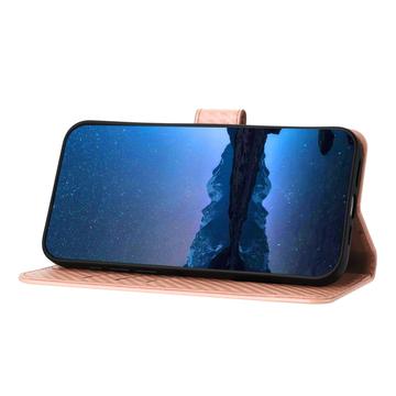 iPhone 16 Premium Wallet-etui med rem - kulfiberstruktur - Kulstoflyserød