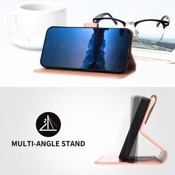 iPhone 16 Premium Wallet-etui med rem - kulfiberstruktur - Kulstoflyserød
