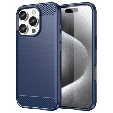 iPhone 16 Pro Børstet TPU Cover - Karbonfiber - Blå