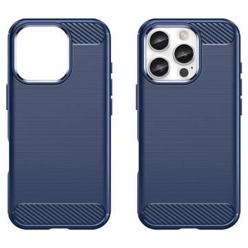 iPhone 16 Pro Børstet TPU Cover - Karbonfiber - Blå