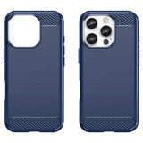 iPhone 16 Pro Børstet TPU Cover - Karbonfiber - Blå