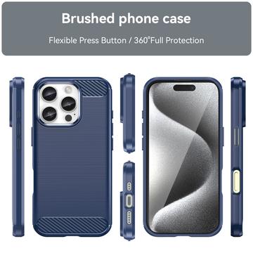 iPhone 16 Pro Børstet TPU Cover - Karbonfiber - Blå