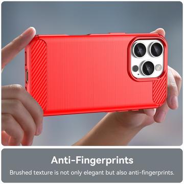 iPhone 16 Pro Børstet TPU Cover - Karbonfiber - Rød