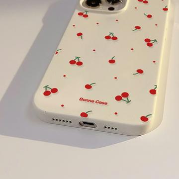 iPhone 16 Pro TPU-cover med kirsebærmønster - Hvid