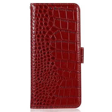 iPhone 16 Pro Crocodile Series Læderpung med RFID - Rød