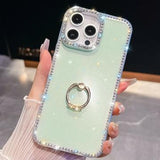 iPhone 16 Pro CrystalGlow Hybrid Cover med Ringholder - Grøn
